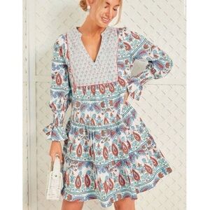 Tuckernuck Teal & Seagrass Block Print Kenzo Dress - Large